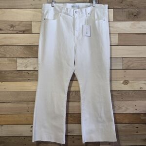 Women's High Rise Flare Crop Stretch white jeans Sz 16